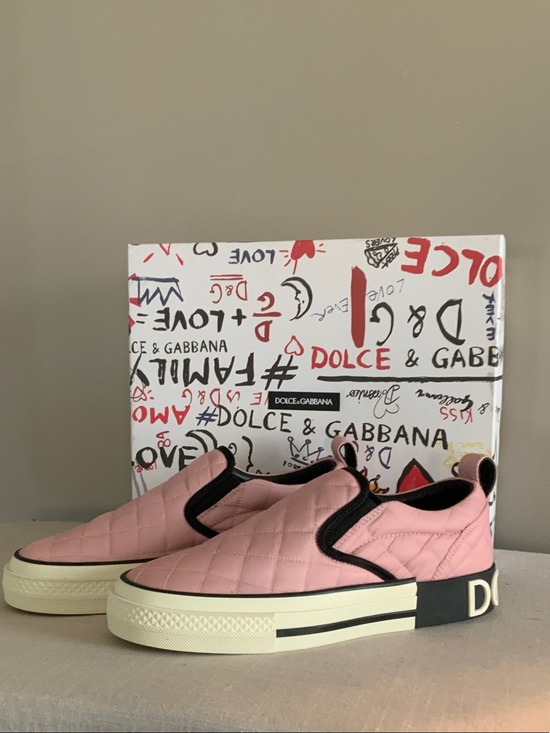 Dolce & Gabbana Shoes - Dolce & Gabbana Pink Quilted Slip-On Sneakers with Black Trim